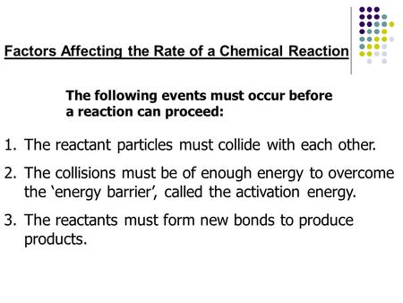 Factors Affecting the Rate of a Chemical Reaction