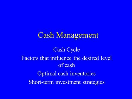 Cash Management Cash Cycle