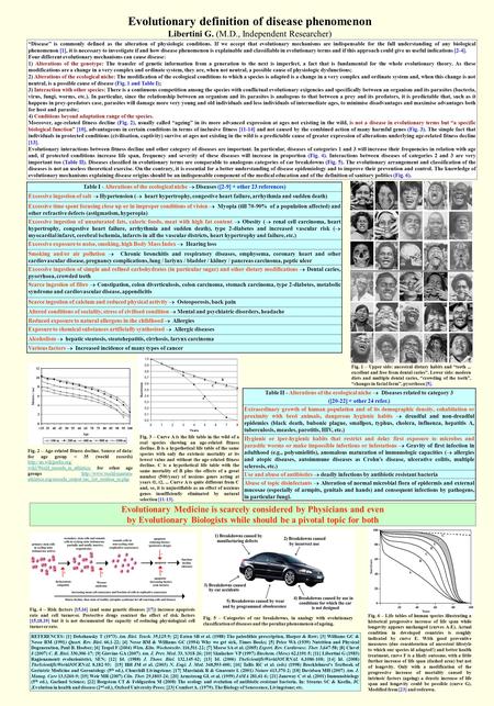 Evolutionary definition of disease phenomenon Libertini G. (M.D., Independent Researcher) “Disease” is commonly defined as the alteration of physiologic.