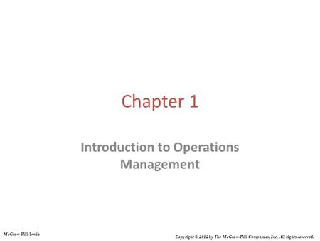 Introduction to Operations Management