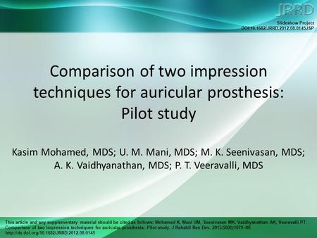 This article and any supplementary material should be cited as follows: Mohamed K, Mani UM, Seenivasan MK, Vaidhyanathan AK, Veeravalli PT. Comparison.