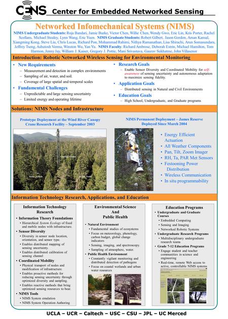 Networked Infomechanical Systems (NIMS) Introduction: Robotic Networked Wireless Sensing for Environmental Monitoring Introduction: Robotic Networked Wireless.