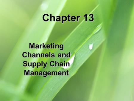 Marketing Channels and Supply Chain Management