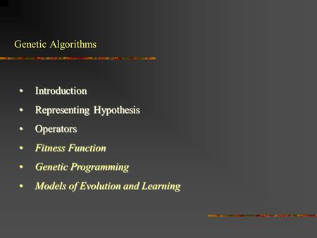 Representing Hypothesis Operators Fitness Function Genetic Programming