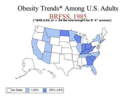 Obesity Trends* Among U.S. Adults BRFSS, 1985 No Data 