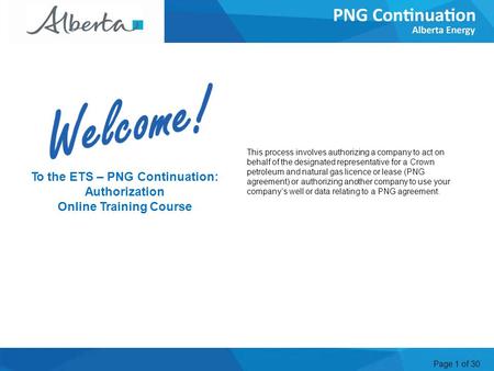 Page 1 of 30 This process involves authorizing a company to act on behalf of the designated representative for a Crown petroleum and natural gas licence.