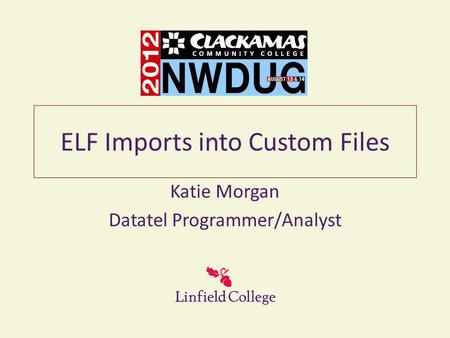 ELF Imports into Custom Files Katie Morgan Datatel Programmer/Analyst.