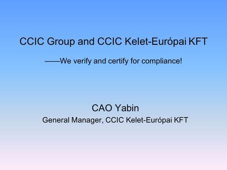 CAO Yabin General Manager, CCIC Kelet-Európai KFT