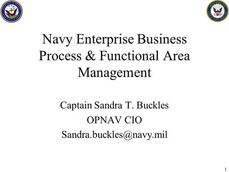 1 Navy Enterprise Business Process & Functional Area Management Captain Sandra T. Buckles OPNAV CIO