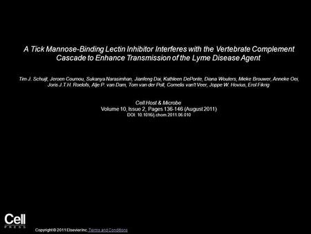 A Tick Mannose-Binding Lectin Inhibitor Interferes with the Vertebrate Complement Cascade to Enhance Transmission of the Lyme Disease Agent Tim J. Schuijt,