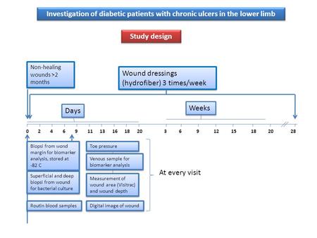 Investigation of diabetic patients with chronic ulcers in the lower limb Non-healing wounds >2 months Biopsi from wond margin for biomarker analysis, stored.