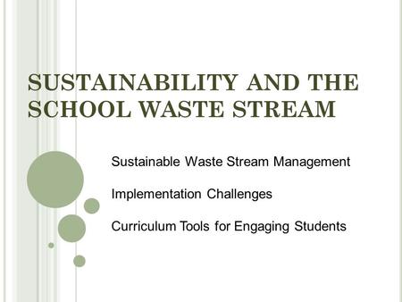 SUSTAINABILITY AND THE SCHOOL WASTE STREAM