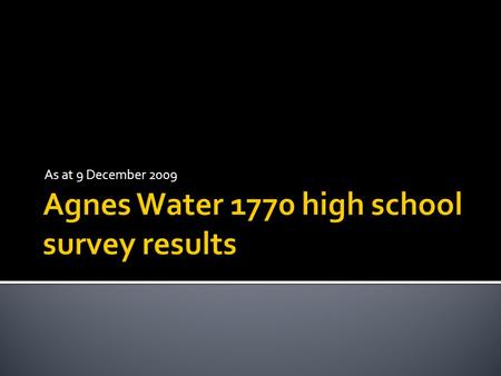 As at 9 December 2009.  260 surveys completed  Not every respondent answered every question  Responses linked to interest in issue, age of children,