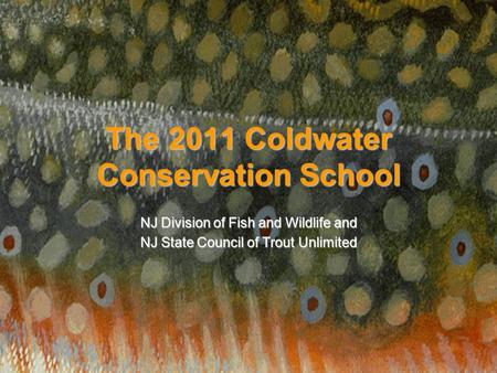 The 2011 Coldwater Conservation School NJ Division of Fish and Wildlife and NJ State Council of Trout Unlimited.