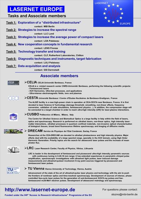 LASERNET EUROPE For questions please contact:  Funded under the IHP Access to Research Infrastructures