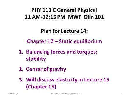 Chapter 12 – Static equilibrium