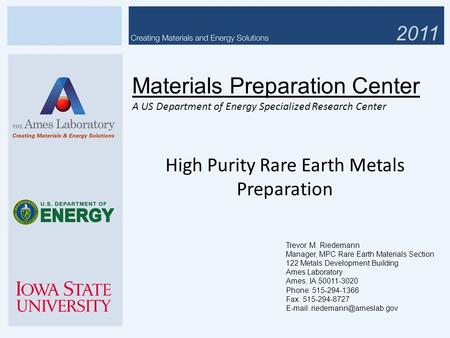 High Purity Rare Earth Metals Preparation