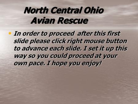 North Central Ohio Avian Rescue North Central Ohio Avian Rescue In order to proceed after this first slide please click right mouse button to advance each.