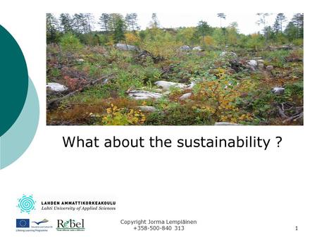 Copyright Jorma Lempiäinen +358-500-840 3131 What about the sustainability ?