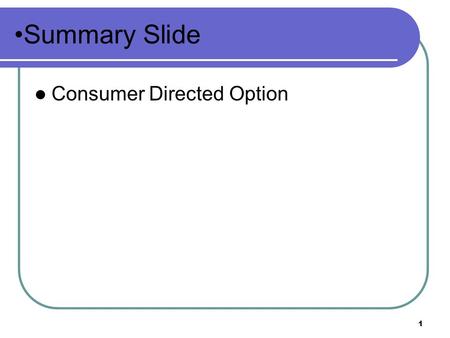 Summary Slide Consumer Directed Option.