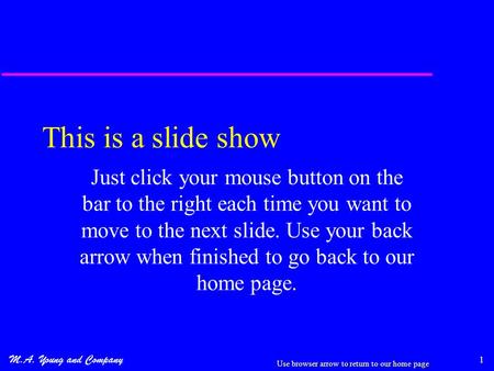 M.A. Young and Company 1 This is a slide show Just click your mouse button on the bar to the right each time you want to move to the next slide. Use your.