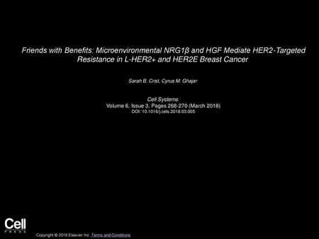 Friends with Benefits: Microenvironmental NRG1β and HGF Mediate HER2-Targeted Resistance in L-HER2+ and HER2E Breast Cancer  Sarah B. Crist, Cyrus M.