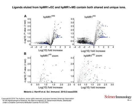 Ligands eluted from hpMR1+EC and hpMR1+MS contain both shared and unique ions. Ligands eluted from hpMR1+EC and hpMR1+MS contain both shared and unique.