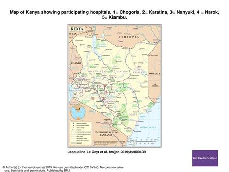 Map of Kenya showing participating hospitals