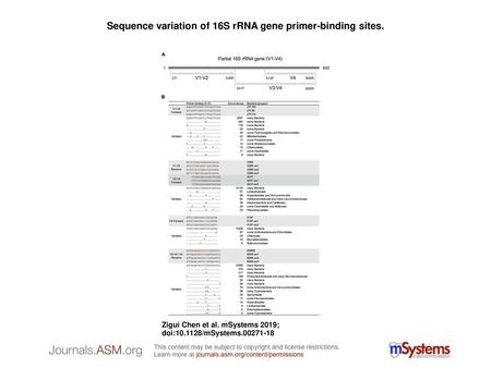 Sequence variation of 16S rRNA gene primer-binding sites.