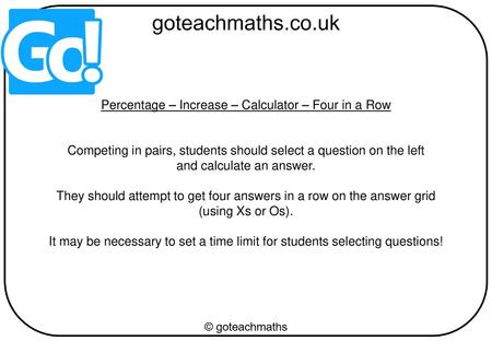 Percentage – Increase – Calculator – Four in a Row