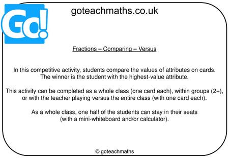 Fractions – Comparing – Versus