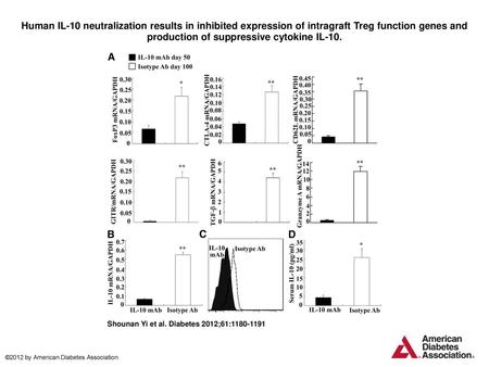 Human IL-10 neutralization results in inhibited expression of intragraft Treg function genes and production of suppressive cytokine IL-10. Human IL-10.