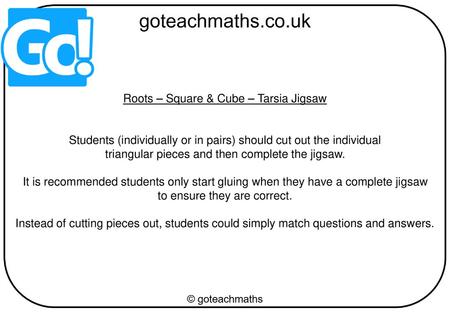 Roots – Square & Cube – Tarsia Jigsaw