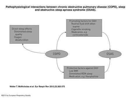 Pathophysiological interactions between chronic obstructive pulmonary disease (COPD), sleep and obstructive sleep apnoea syndrome (OSAS). Pathophysiological.