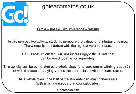 Circle – Area & Circumference – Versus