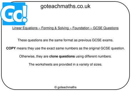 Linear Equations – Forming & Solving – Foundation – GCSE Questions