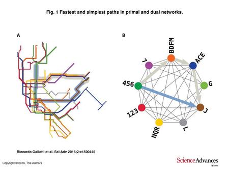 Fig. 1 Fastest and simplest paths in primal and dual networks.