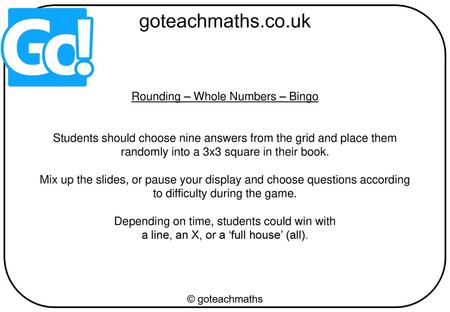 Rounding – Whole Numbers – Bingo