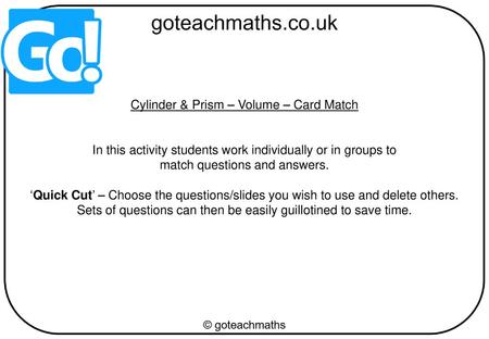 Cylinder & Prism – Volume – Card Match