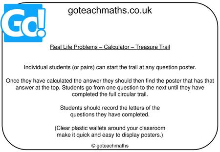 Real Life Problems – Calculator – Treasure Trail