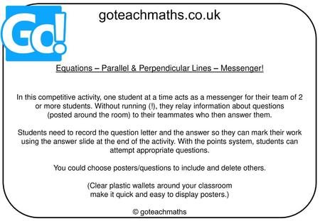 Equations – Parallel & Perpendicular Lines – Messenger!