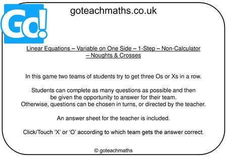 Linear Equations – Variable on One Side – 1-Step – Non-Calculator