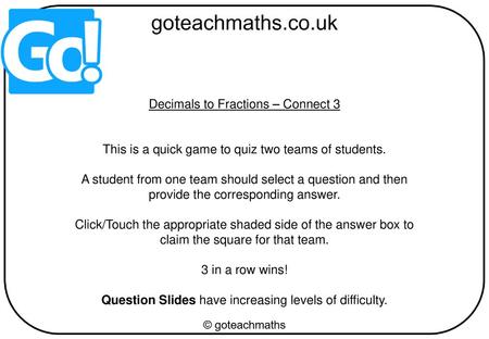 Decimals to Fractions – Connect 3