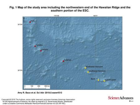 Fig. 1 Map of the study area including the northwestern end of the Hawaiian Ridge and the southern portion of the ESC. Map of the study area including.