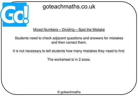 Mixed Numbers – Dividing – Spot the Mistake