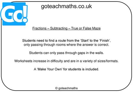 Fractions – Subtracting – True or False Maze