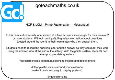 HCF & LCM – Prime Factorisation – Messenger!