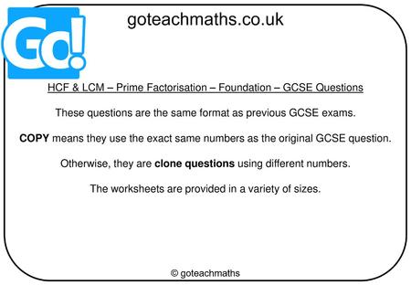 HCF & LCM – Prime Factorisation – Foundation – GCSE Questions