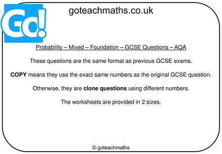 Probability – Mixed – Foundation – GCSE Questions – AQA