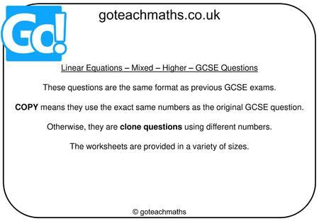 Linear Equations – Mixed – Higher – GCSE Questions